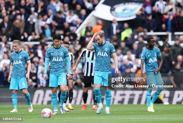 Harry Kane of Tottenham Hotspur looks dejected during the Premier League match between Newcastle United and Tottenham Hotspur at St. James Park on...