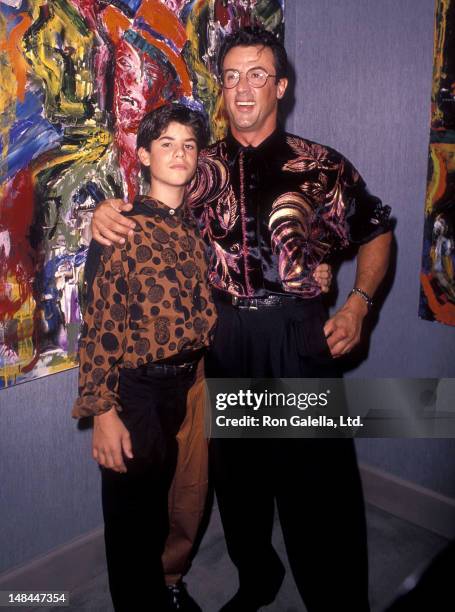 Actor Sylvester Stallone and son Sage attend Sylvester Stallone's Paintings Opening Night Exhibition and Cocktail Reception to Benefit Yes on...