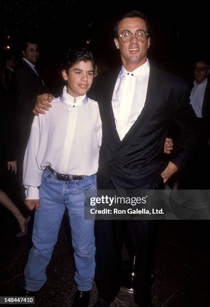 Actor Sylvester Stallone and son Sage attend the "Rocky V" West Hollywood Premiere on November 13, 1990 at the DGA Theatre in West Hollywood,...