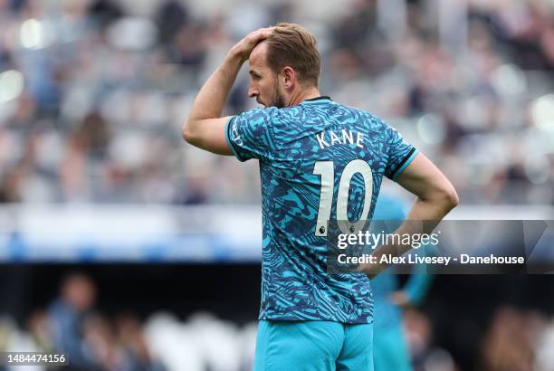 Harry Kane of Tottenham Hotspur looks dejected during the Premier League match between Newcastle United and Tottenham Hotspur at St. James Park on...