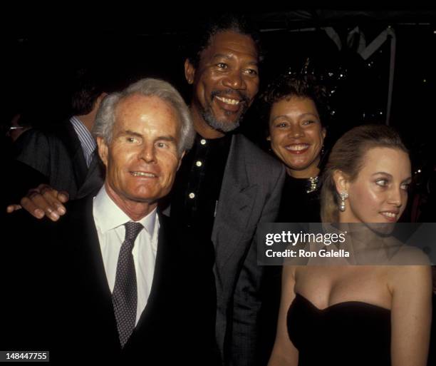 Richard Zanuck, Morgan Freeman, wife Myrna Colley-Lee and Lili Fini Zanuck attend Vanity Fair Magazine Benefit for Phoenix House on March 22, 1990 in...