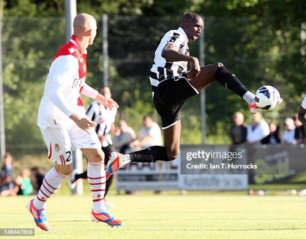 Demba Ba of Newcastle United in action during a pre season friendly match between Newcastle United and AS Monaco at the Hacker-Pschorr Sports Park on...