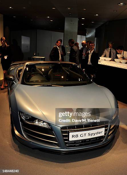 General view of the atmosphere at a party celebrating the global launch of Audi City, Audi's first digital showroom, featuring an art installation by...