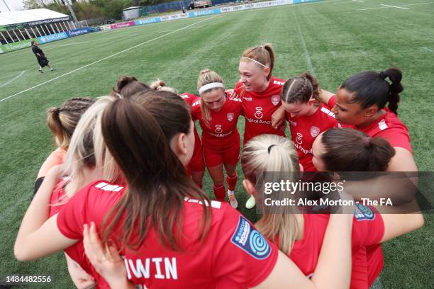 Coventry players huddle ahead of the FA Women's Championship match between Coventry United and Southampton at Butts Park Arena on April 23, 2023 in...