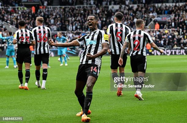 Alexander Isak of Newcastle United celebrates after scoring Newcastles fourth goal during the Premier League match between Newcastle United and...