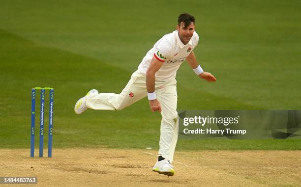 James Anderson of Lancashire in bowling action during Day Four of the LV= Insurance County Championship Division 1 match between Somerset and...