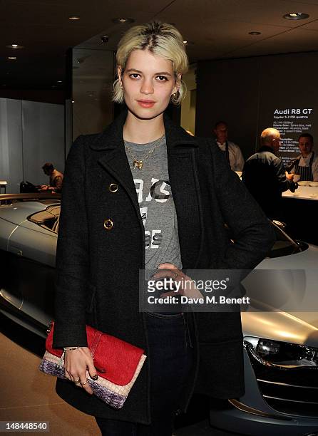 Pixie Geldof attends a party celebrating the global launch of Audi City, Audi's first digital showroom, featuring an art installation by Chris...