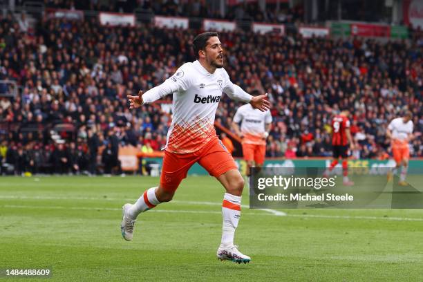 Pablo Fornals of West Ham United celebrates after scoring the team's fourth goal during the Premier League match between AFC Bournemouth and West Ham...