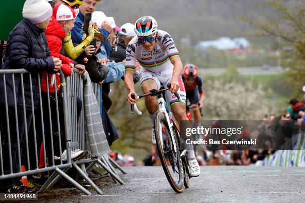 Remco Evenepoel of Belgium and Team Soudal - Quick Step attacks in the breakaway during the 109th Liege - Bastogne - Liege 2023, Men's Elite a...