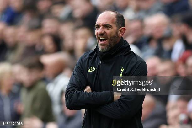 Cristian Stellini, Interim Manager of Tottenham Hotspur, reacts during the Premier League match between Newcastle United and Tottenham Hotspur at St....