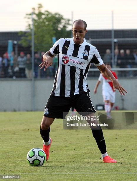 Gabriel Obertan of Newcastle United during a pre season friendly match between Newcastle United and AS Monaco at the Hacker-Pschorr Sports Park on...