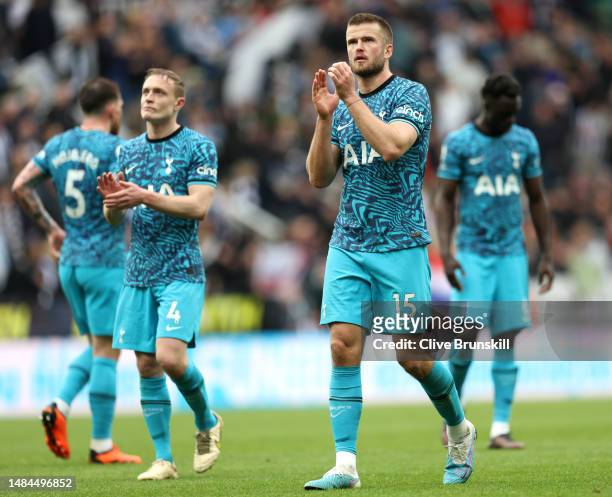 Eric Dier of Tottenham Hotspur applauds the fans after the team's defeat during the Premier League match between Newcastle United and Tottenham...