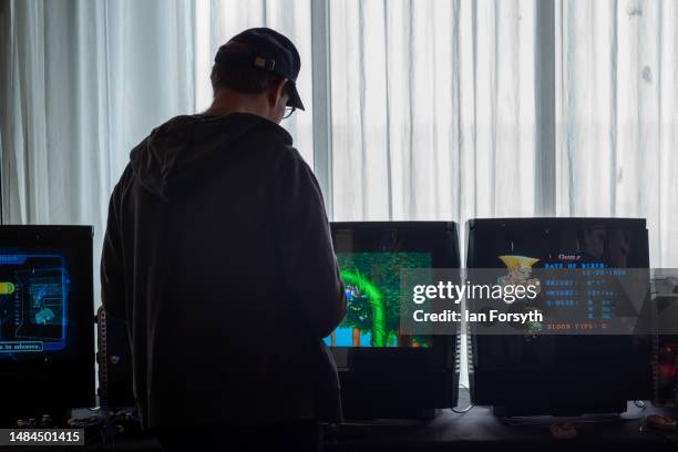 Gamer plays on a computer on the second day of the Scarborough Sci-Fi weekend on April 23, 2023 in Scarborough, England. The North Yorkshire seaside...