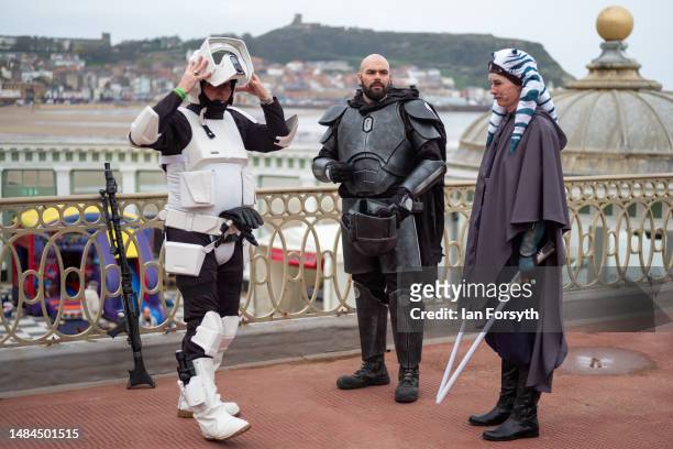 Star Wars re-enactors take a break on the second day of the Scarborough Sci-Fi weekend on April 23, 2023 in Scarborough, England. The North Yorkshire...
