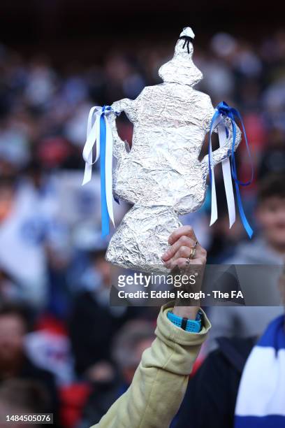 Tin foil FA Cup trophy is seen prior to the Emirates FA Cup Semi Final match between Brighton & Hove Albion and Manchester United at Wembley Stadium...