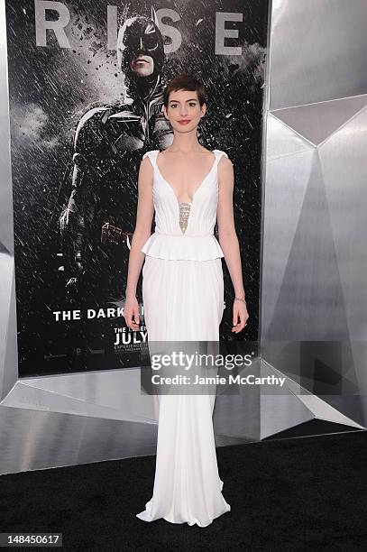 Actress Anne Hathaway attends the "The Dark Knight Rises" World Premiere at AMC Lincoln Square Theater on July 16, 2012 in New York City.