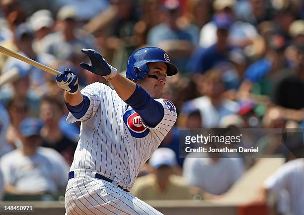 Anthony Rizzo of the Chicago Cubs bats against the Arizona Diamondbacks at Wrigley Field on July 15, 2012 in Chicago, Illinois. The Cubs defeated the...