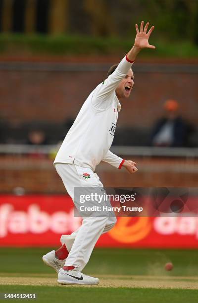 Tom Hartley of Lancashire unsuccessfully appeals for the LBW of Kasey Aldridge of Somerset during Day Four of the LV= Insurance County Championship...
