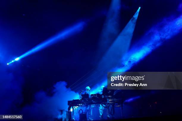 Underworld performs onstage at the 2023 Coachella Valley Music and Arts Festival on April 22, 2023 in Indio, California.