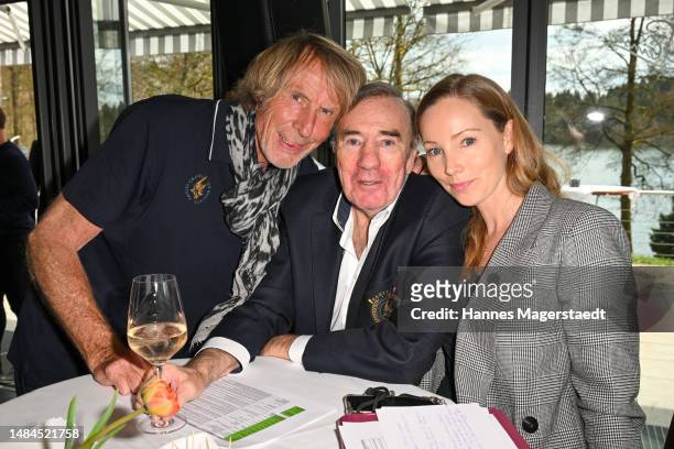 Carlo Thränhardt, Frank Fleschenberg and his daughter Julia Fleschenber during the presentation of the Eagles Annual Magazine on April 23, 2023 in...
