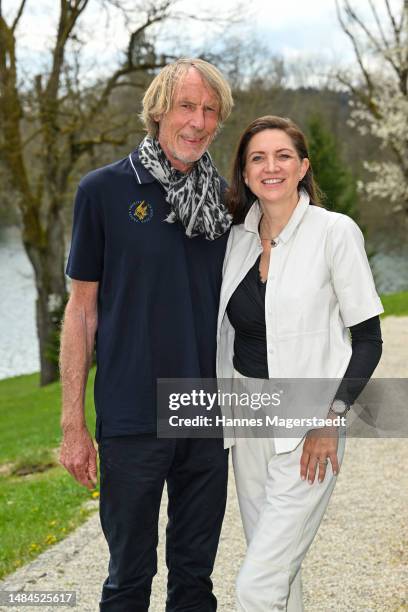 Carlo Thränhardt and his partner Stefanie Pregitzer attend the presentation of the Eagles Annual Magazine on April 23, 2023 in Moosach, Germany.
