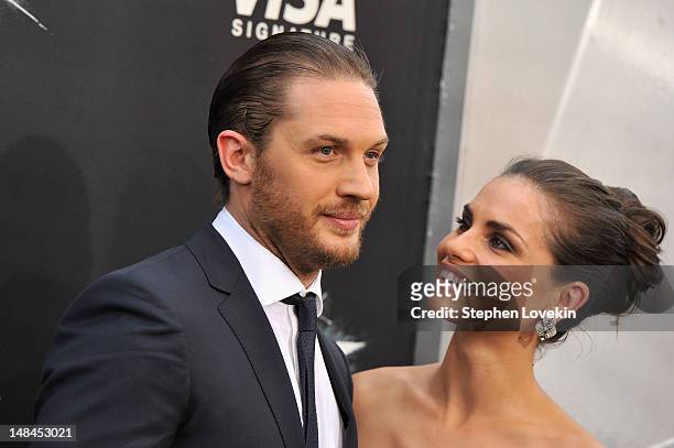 Actor Tom Hardy and Charlotte Riley attend "The Dark Knight Rises" premiere at AMC Lincoln Square Theater on July 16, 2012 in New York City.