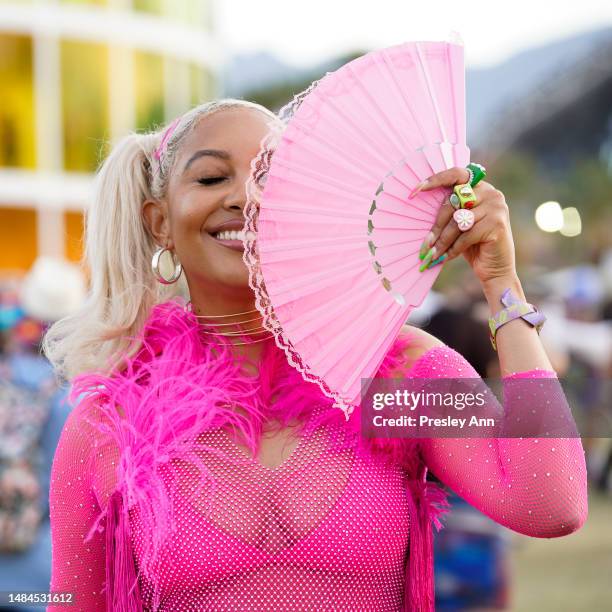 Guest poses during weekend 2 of the 2023 Coachella Valley Music And Arts Festival on April 22, 2023 in Indio, California.