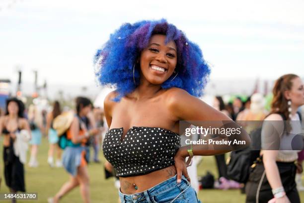 Guest poses during weekend 2 of the 2023 Coachella Valley Music And Arts Festival on April 22, 2023 in Indio, California.