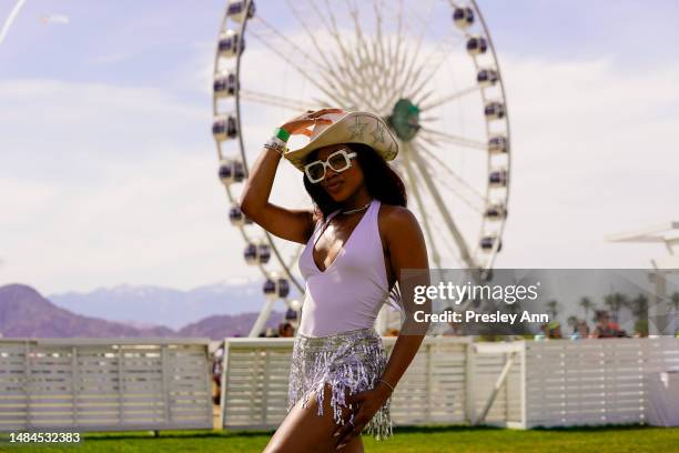 Guest poses during weekend 2 of the 2023 Coachella Valley Music And Arts Festival on April 22, 2023 in Indio, California.