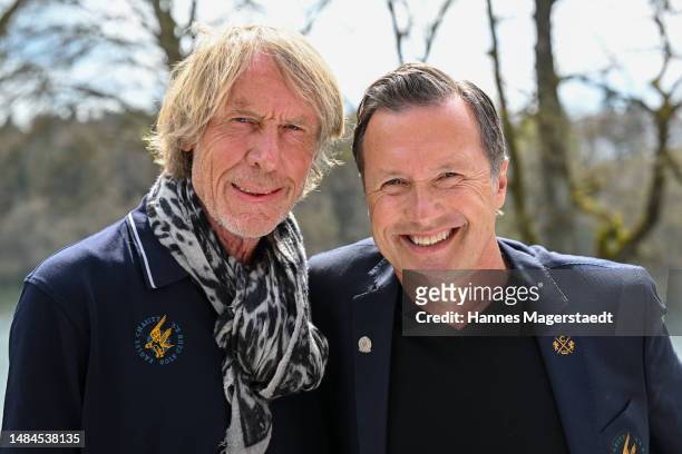 Carlo Thränhardt and Norbert Dobeleit attend the presentation of the Eagles Annual Magazine on April 23, 2023 in Moosach, Germany.