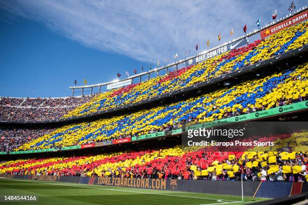 Barcelona supporters on the stands during the Spanish league, La Liga Santander, football match played between FC Barcelona and Atletico de Madrid at...