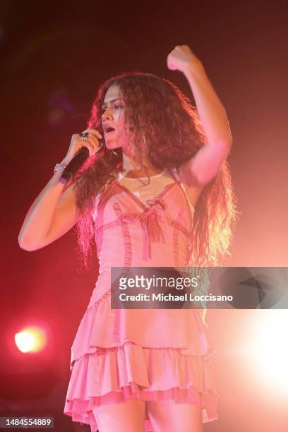 Zendaya performs with Labrinth at the Mojave Tent during the 2023 Coachella Valley Music and Arts Festival on April 22, 2023 in Indio, California.