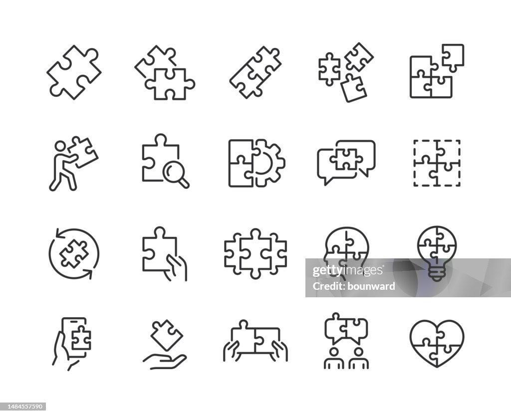 Puzzle-Linien-Symbole. Pixel perfekt. Bearbeitbarer Strich.