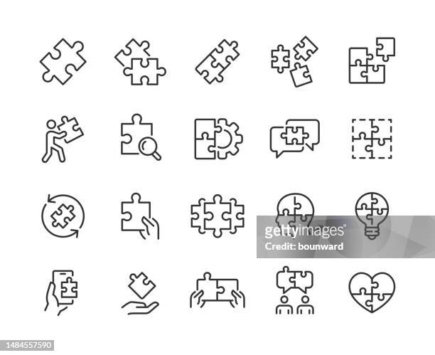 puzzle line icons. pixel perfect. editable stroke. - 拼圖 幅插畫檔、美工圖案、卡通及圖標