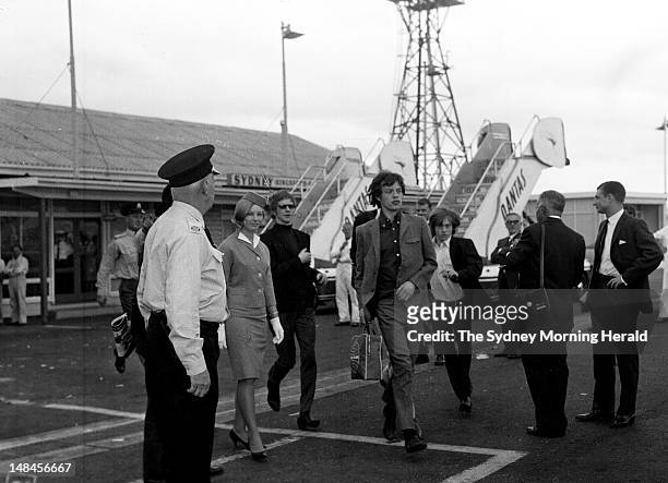The Rolling Stones are greeted by excited fans at Mascot Airport at the beginning of their Australian tour, January 21 1965. .