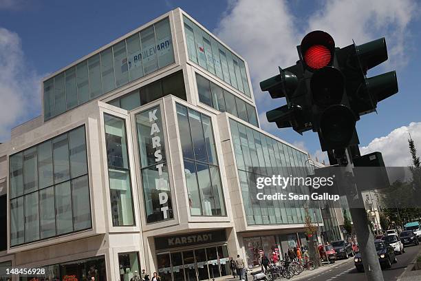 Traffic light shows red outside a Karstadt department store in Steglitz district on July 17, 2012 in Berlin, Germany. Karstadt management recently...