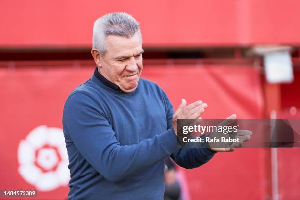 Javier Aguirre, head coach of RCD Mallorca gestures prior to the LaLiga Santander match between RCD Mallorca and Getafe CF at Visit Mallorca Estadi...