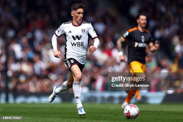 Harry Wilson of Fulham in action during the Premier League match between Fulham FC and Leeds United at Craven Cottage on April 22, 2023 in London,...