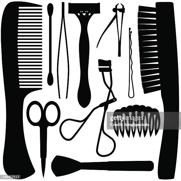 grooming tool silhouettes - eyebrow tweezers stock illustrations