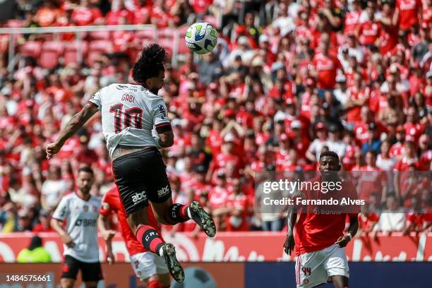 Gabriel Barbosa of Flamengo heads the ball during a Brasileirao