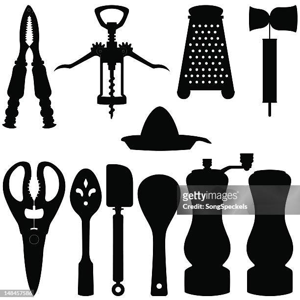kitchen utensils silhouettes - pepper mill stock illustrations