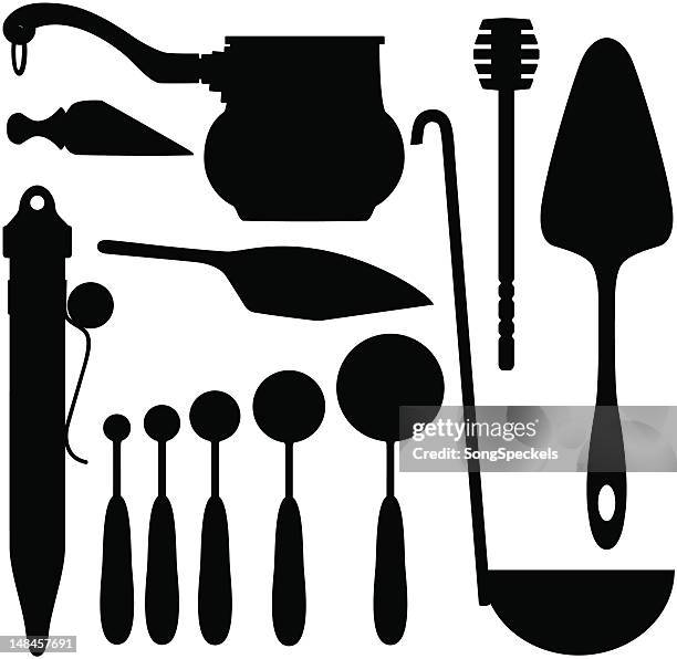 kitchen object silhouettes - measuring spoon stock illustrations