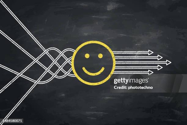happy solution concepts on blackboard background - happy worker solid background stock illustrations