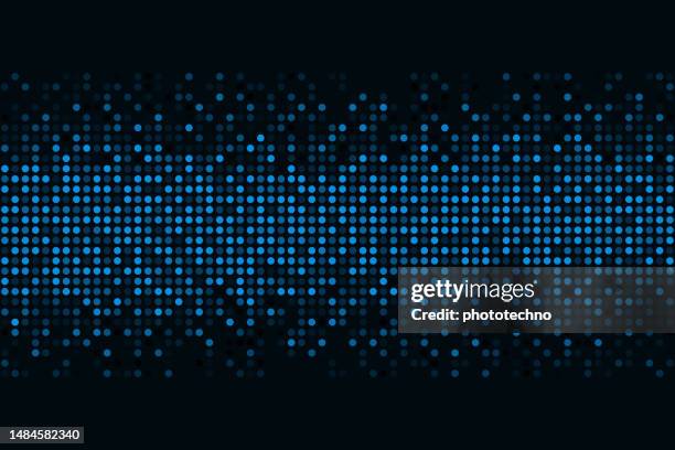 background made of blue sequins, glitters dots. abstract blue technology horizontal luminous background. gradient blue digital glow pixel circle texture pattern. digital pixelated. - computer plain background stock illustrations