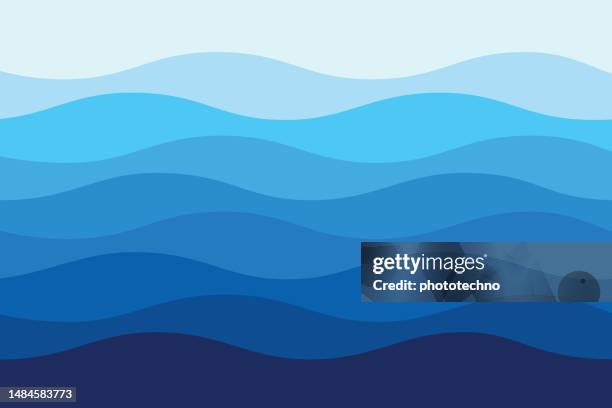 blue curves and the waves of the sea range from soft to dark vector background flat design style. - ocean floor stock illustrations