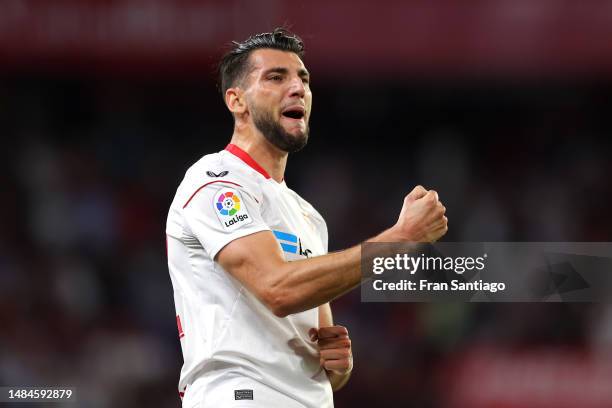 Rafa Mir of Sevilla FC celebrates after scoring the team's first goal during the LaLiga Santander match between Sevilla FC and Villarreal CF at...