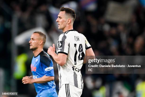 Arkadiusz Krystian Milik of Juventus looks on during the Serie A match between Juventus and SSC Napoli at Allianz Stadium on April 23, 2023 in Turin.