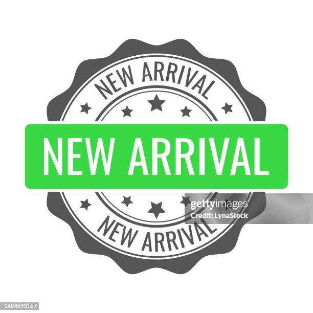 new arrival stamp, seal. vector badge, icon template. illustration isolated on white background. - first impression business stock illustrations