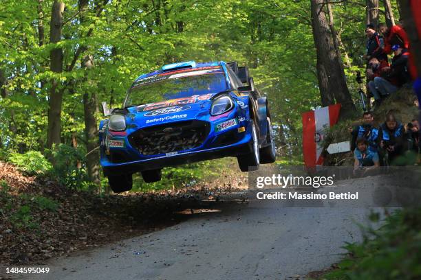 Ott Tanak of Estonia and Martin Jarveoja of Estonia compete with their M-Sport Ford WRT Ford Puma Rally1 Hybrid during Day Four of the FIA World...