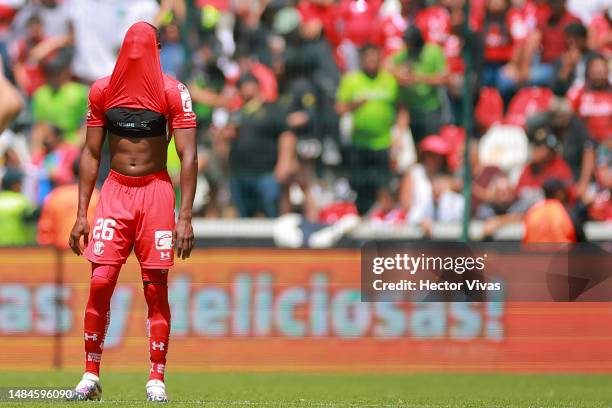 Andres Mosquera of Toluca reacts during the 16th round match between Toluca and FC Juarez as part of the Torneo Clausura 2023 Liga MX at Nemesio Diez...